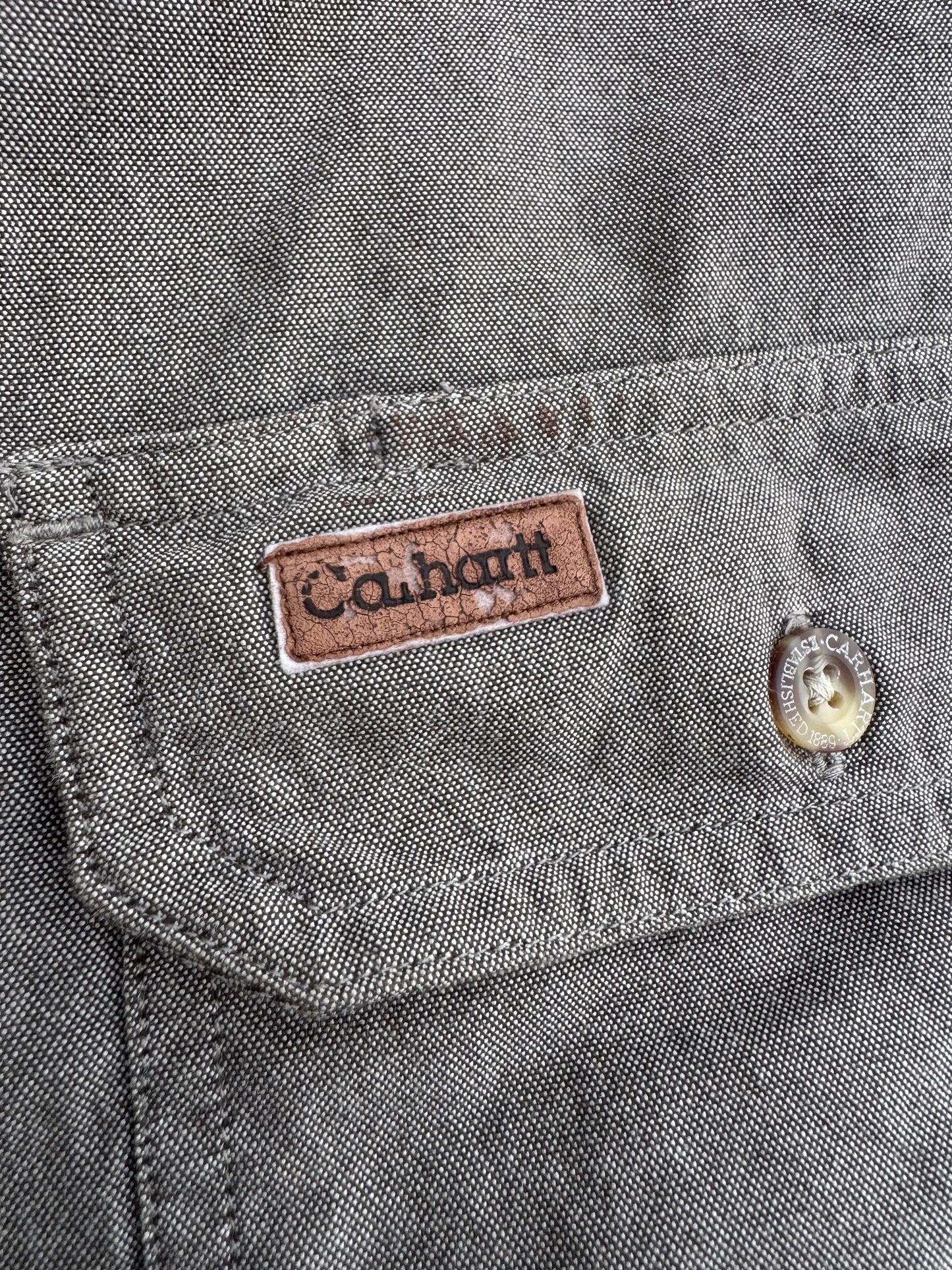 Carhartt Casual Button-Up Shirt Moss Chambray Short Sleeve Size: XL