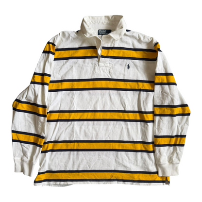 VTG Polo Ralph Lauren Rugby Shirt Long Sleeve White Yellow Striped Size: XL