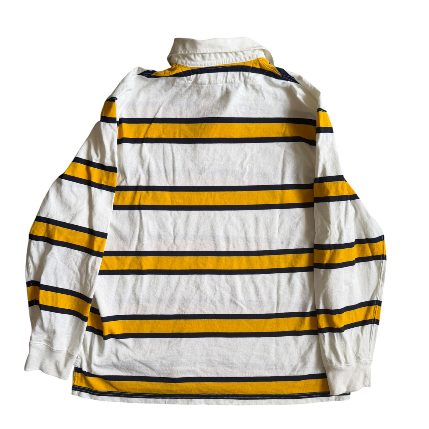 VTG Polo Ralph Lauren Rugby Shirt Long Sleeve White Yellow Striped Size: XL