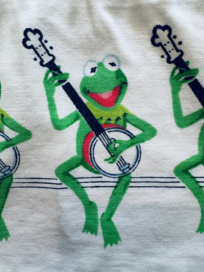 VTG 1980 The Muppets Kermit the Frog Playing Banjo Flat Sheet Size: TWIN