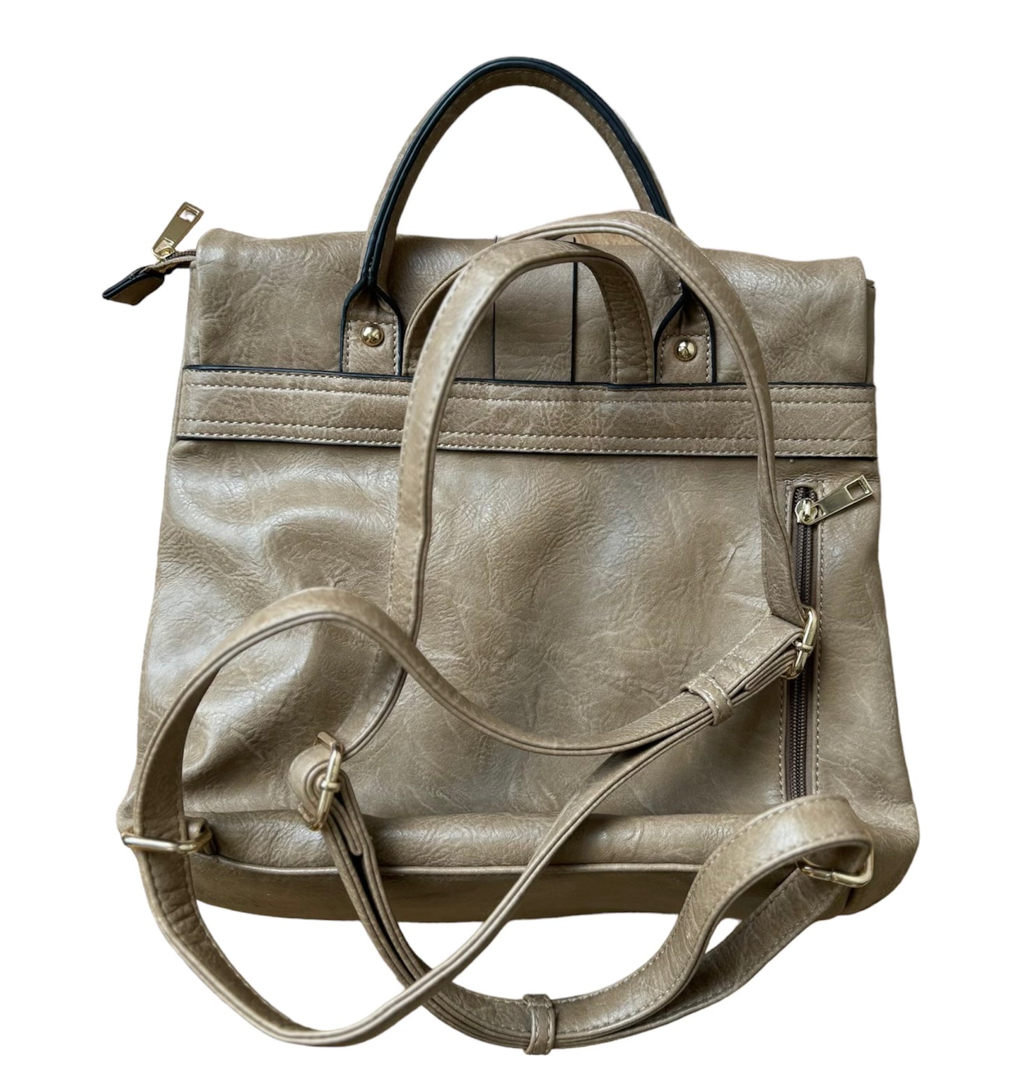 Tan Fashion Gold Buckle Backpack Purse