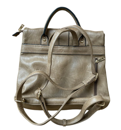 Tan Fashion Gold Buckle Backpack Purse