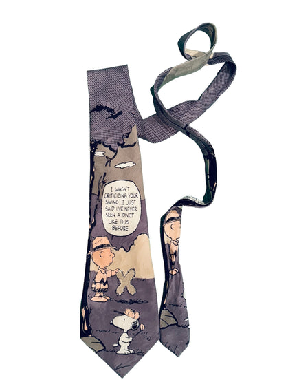 VTG Snoopy & Charlie Brown Golfing Silk Tie Mens Traditional