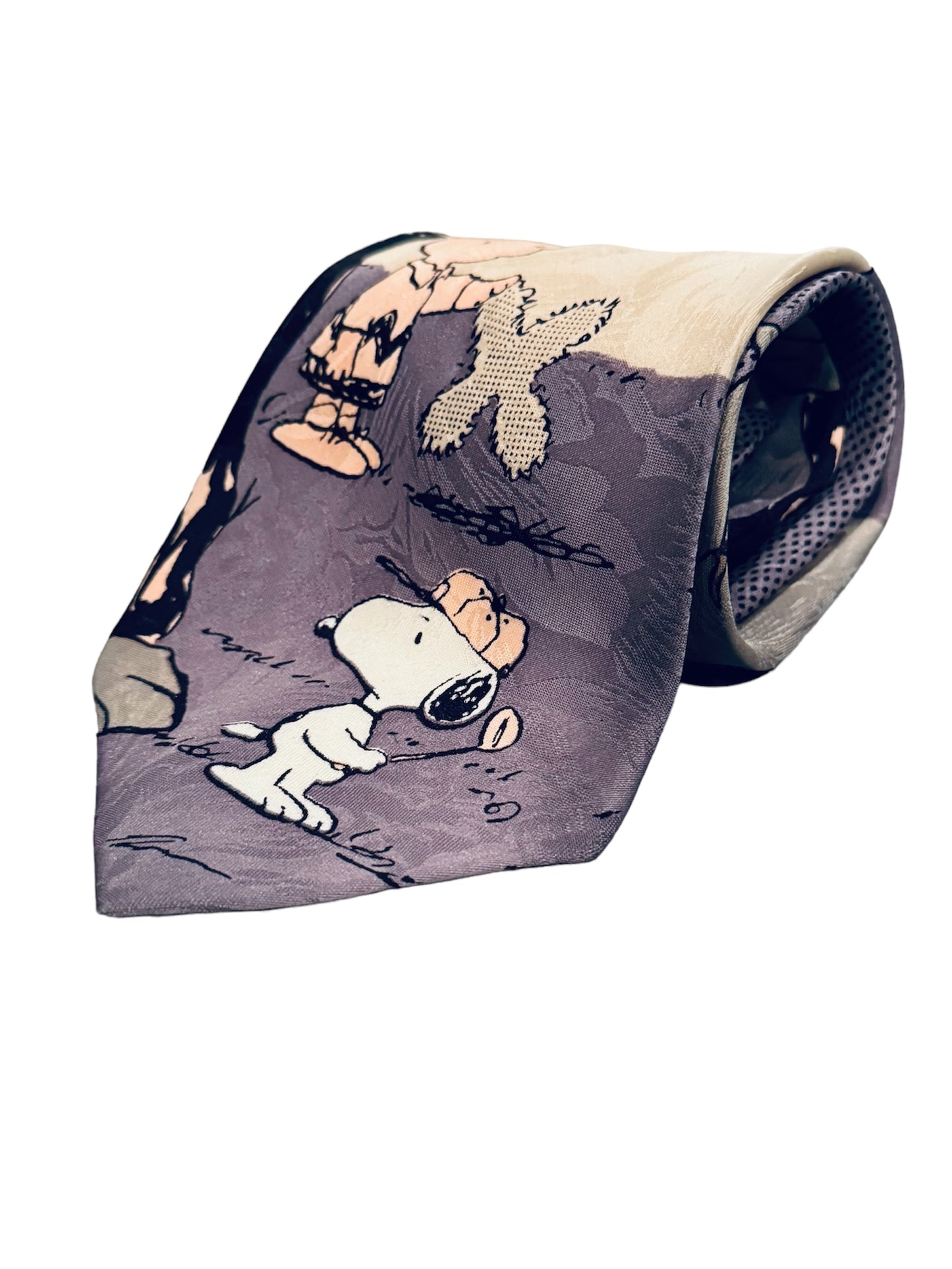 VTG Snoopy & Charlie Brown Golfing Silk Tie Mens Traditional