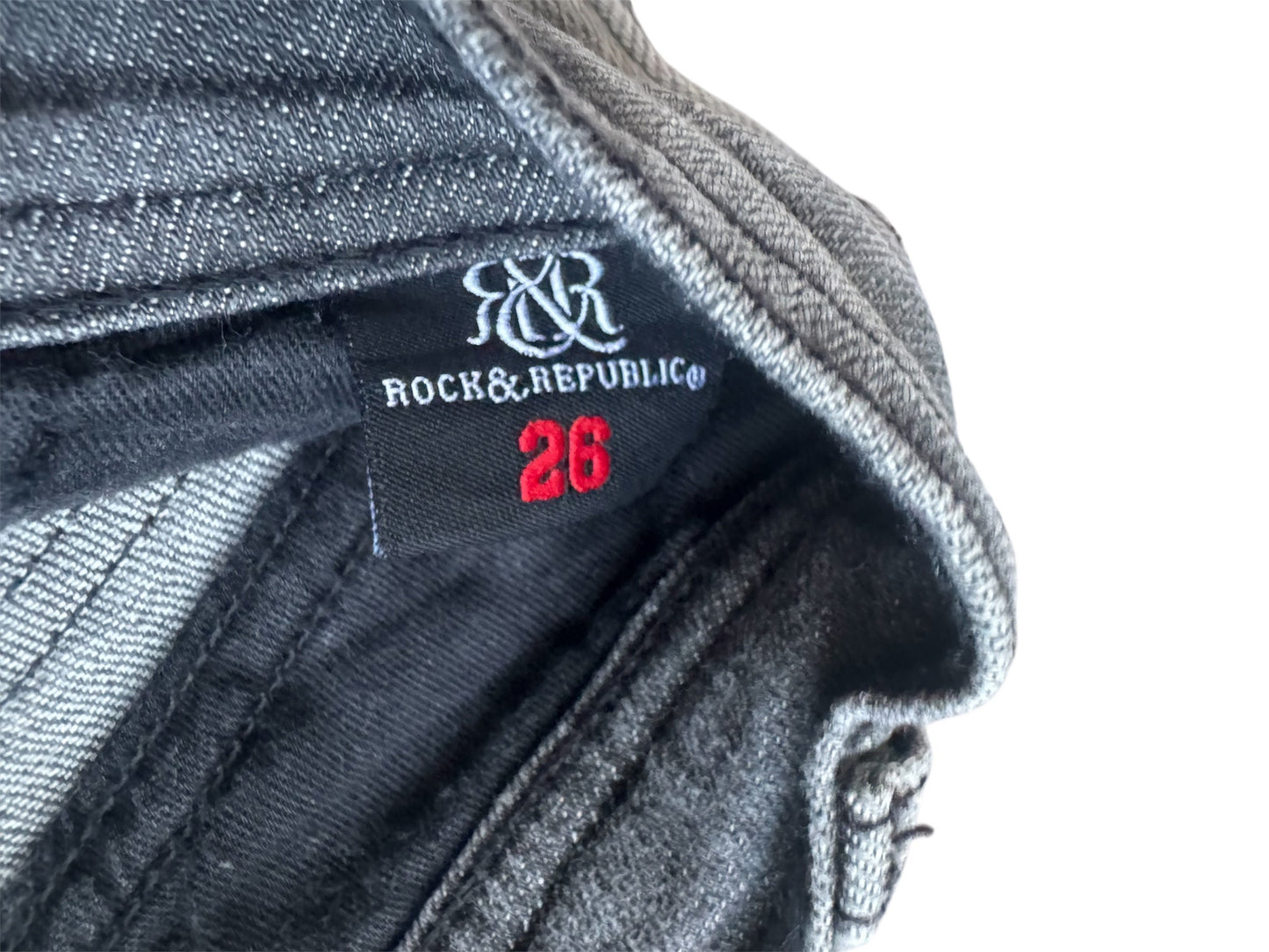 Rock & Republic Rowdy B#@!H Low Rise Skinny Gray Women's Jeans Size: 26