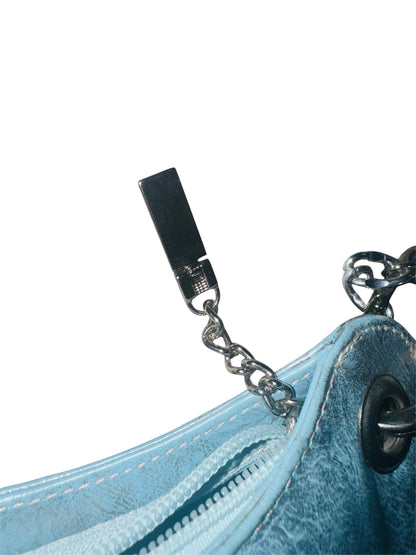 VTG Y2K Due Fratelli Teal Tie Dye 100% Leather Holographic Chain Purse
