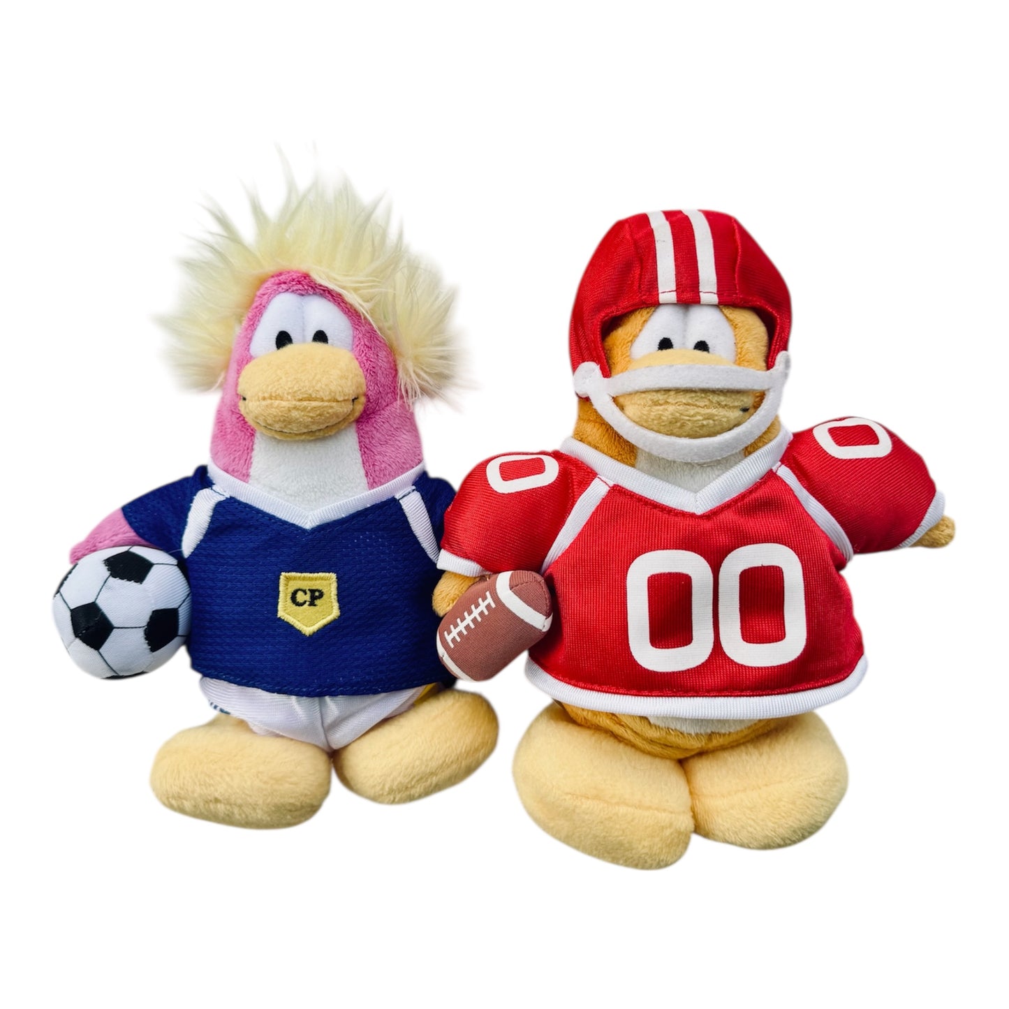 Disney Club Penguin Blue Soccer (F) S8 & Red Football S9 Players Plush Bundle