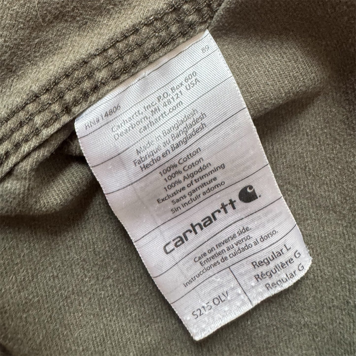 Carhartt Casual Button-Up Shirt Olive Heavyweight Long Sleeve Size: L