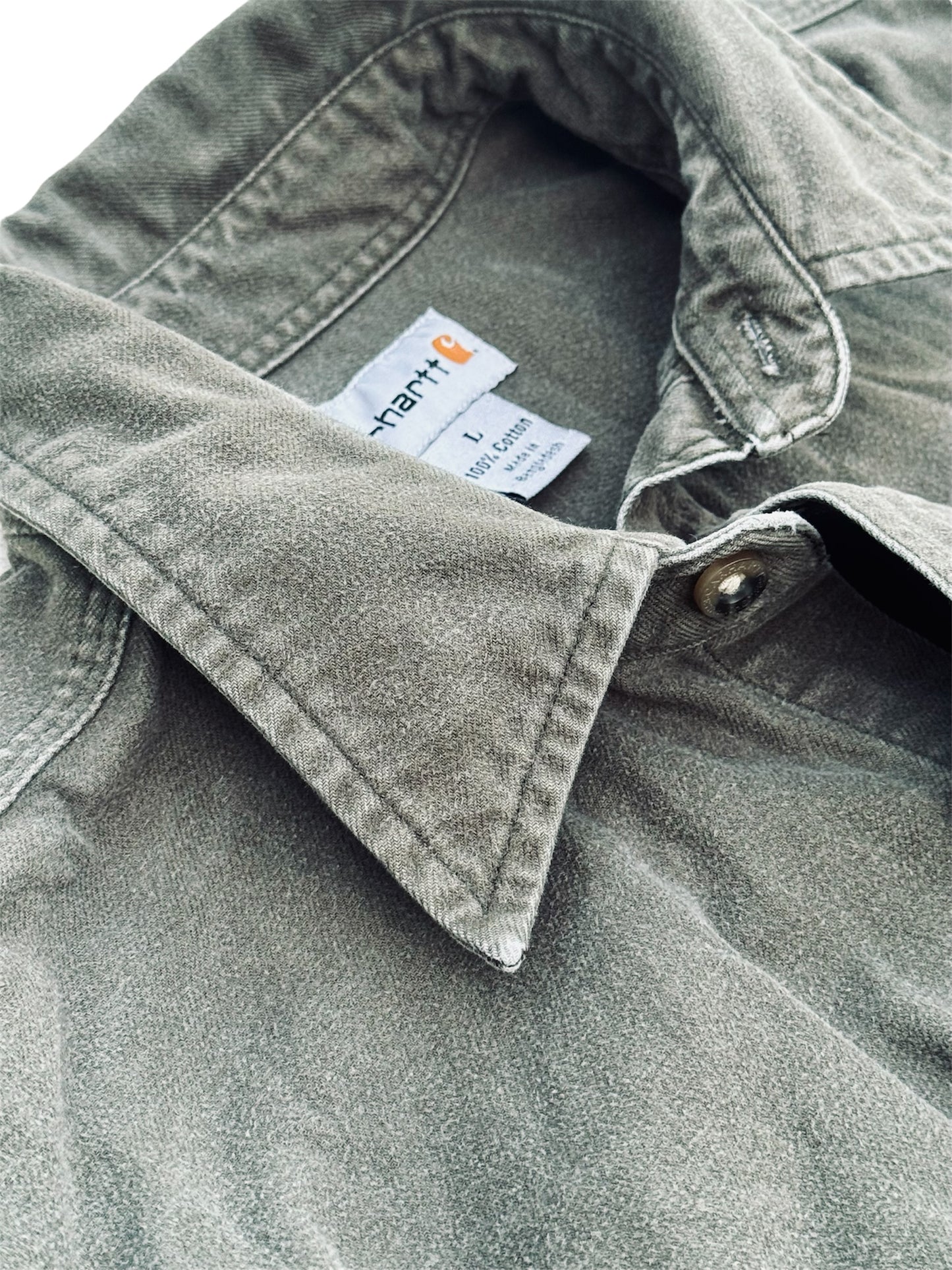 Carhartt Casual Button-Up Shirt Olive Heavyweight Long Sleeve Size: L