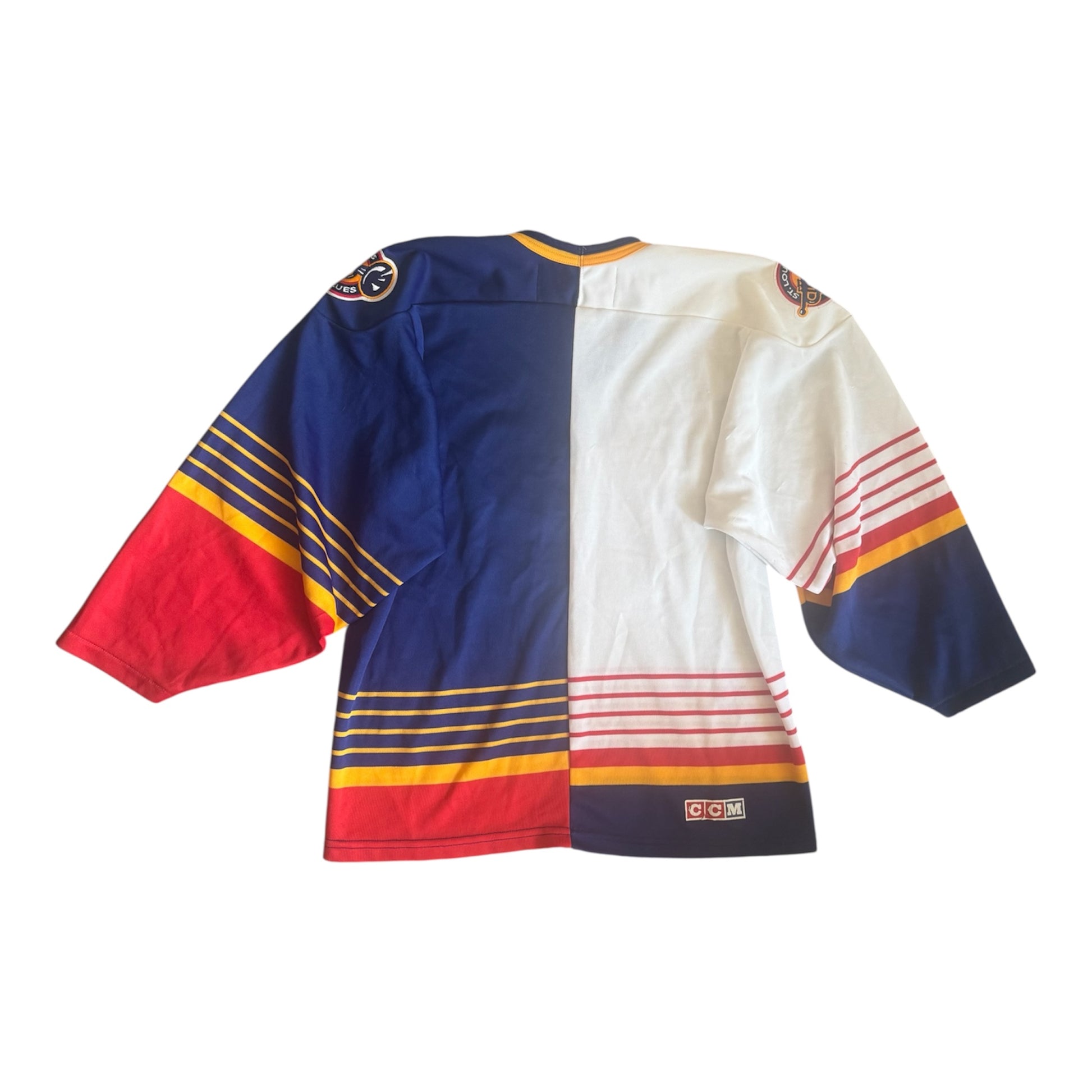 Back view of VTG 1990s St. Louis Blues CCM NHL split hockey jersey size S
