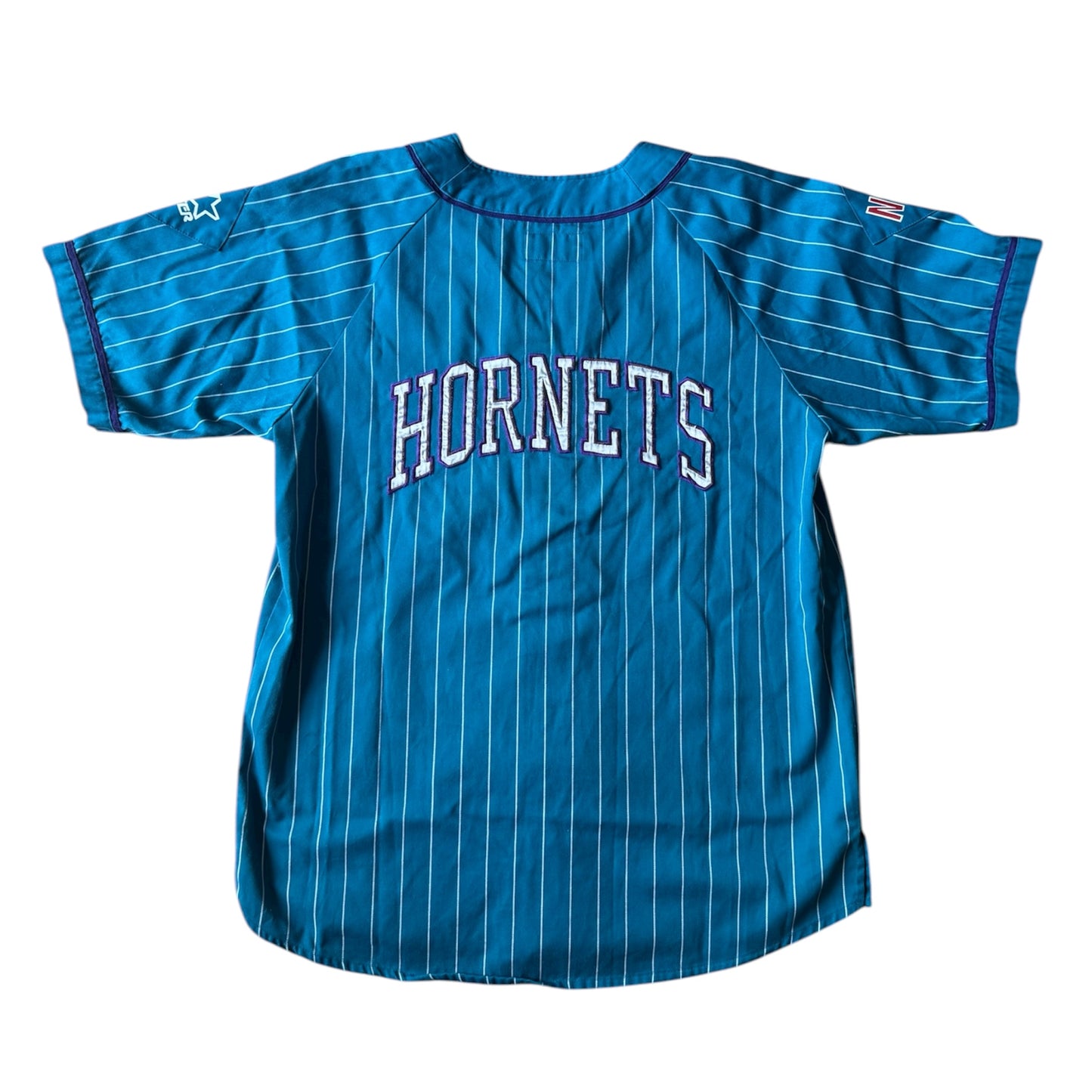 VTG ‘90s Charlotte Hornets Starter NBA Pinstripe Baseball Jersey Size: L