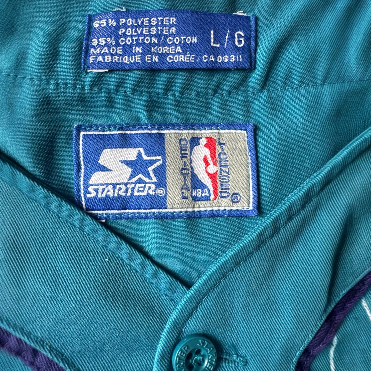 VTG ‘90s Charlotte Hornets Starter NBA Pinstripe Baseball Jersey Size: L