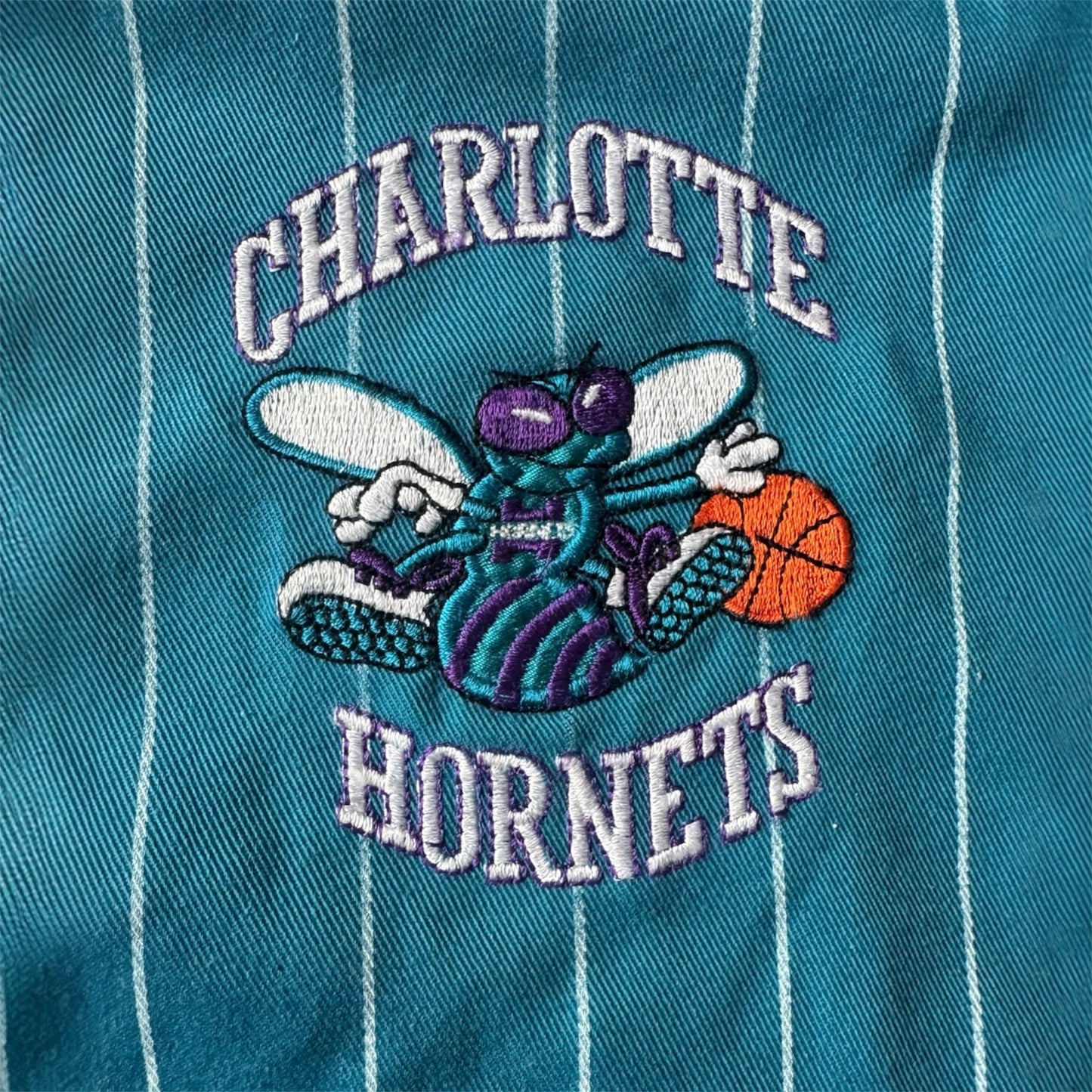 VTG ‘90s Charlotte Hornets Starter NBA Pinstripe Baseball Jersey Size: L