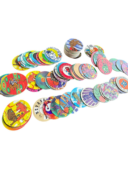 VTG ’90s Assorted Pogs Milk Caps Mixed Lot – 96 Pogs