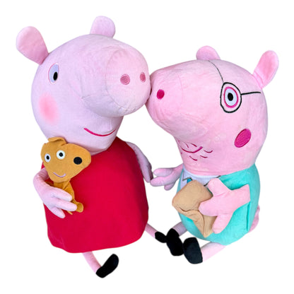 Ty Peppa Pig Daddy Pig & Peppa Pig Large Stuffed Animal Toy Set Bundle