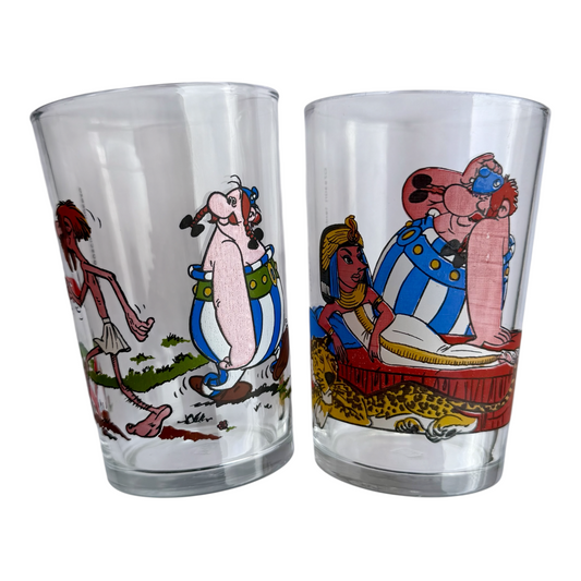 VTG Asterix & Obélix Cleopatra Drinking Glasses Set of 2 Tumblers