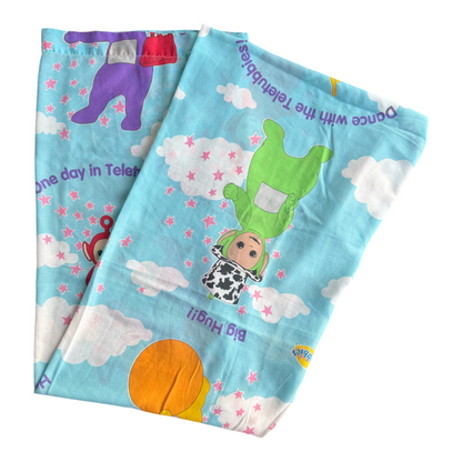 VTG ‘90s Teletubbies Toddler Crib Flat Bed Sheet Blue Big Hug BBC Ragdoll