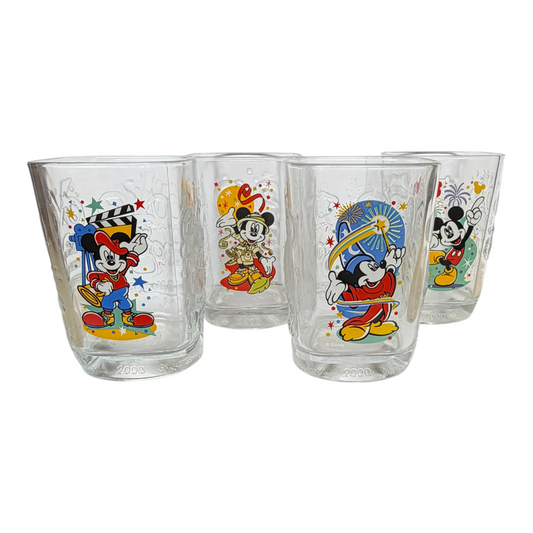 VTG 2000 Disney Mickey Mouse Millennium McDonald’s Collectible Glasses Set of 4