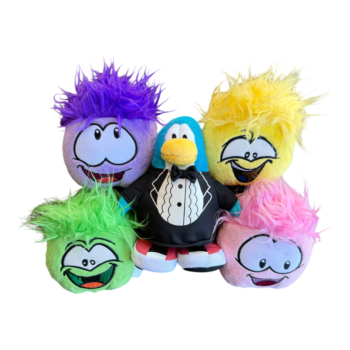 VTG Disney Club Penguin Plush Lot - Tuxedo Penguin & 4 Puffles